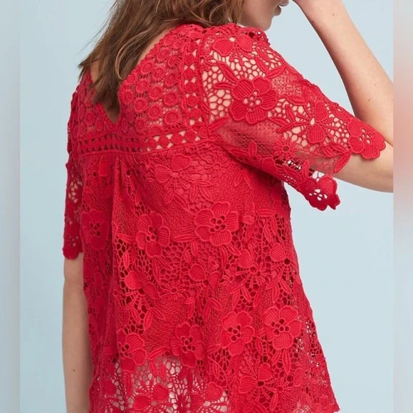 Anthropologie Vanessa Virginia Candace Lace Top Red Size 2 EUC - Picture 2 of 10